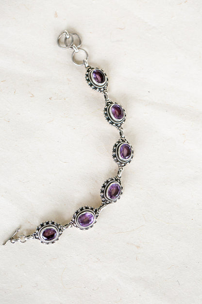 Amethyst and Silver chain bracelet