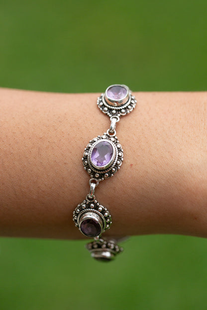 Amethyst and Silver chain bracelet