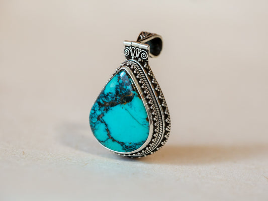 Teardrop Turquoise and Silver Pendant