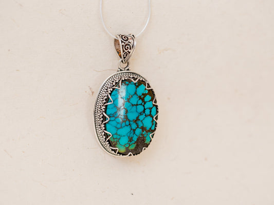 Oval Tibetan Turquoise and Silver Pendant #2