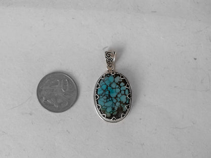 Oval Tibetan Turquoise and Silver Pendant #2