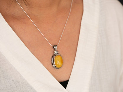 Amber and Sterling Silver Pendant