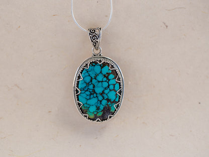 Oval Tibetan Turquoise and Silver Pendant #2