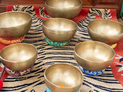 Set of 7 Nesting Hand Hammered Tibetan Singing Bowls
