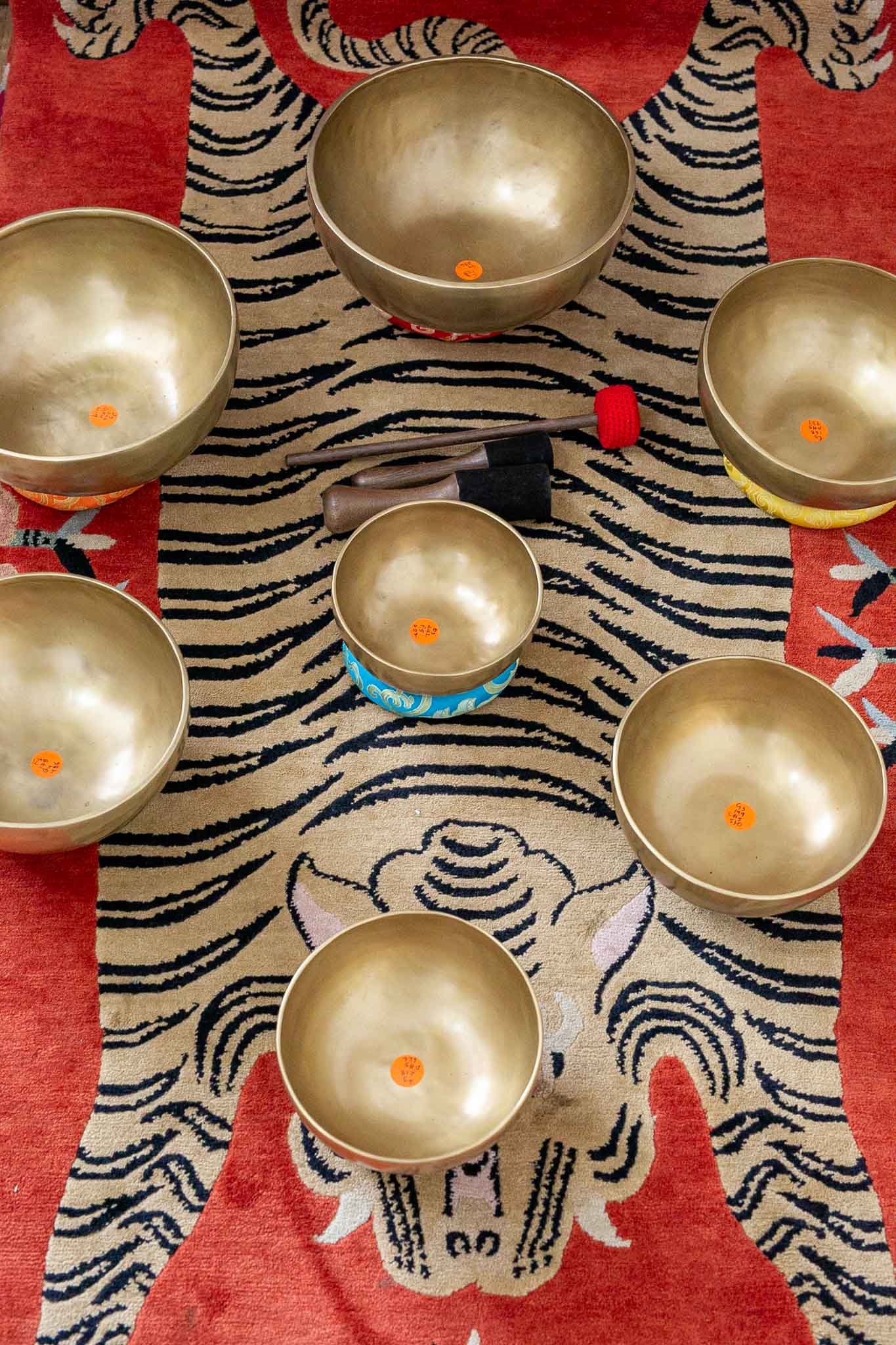 Set of 7 Nesting Hand Hammered Tibetan Singing Bowls