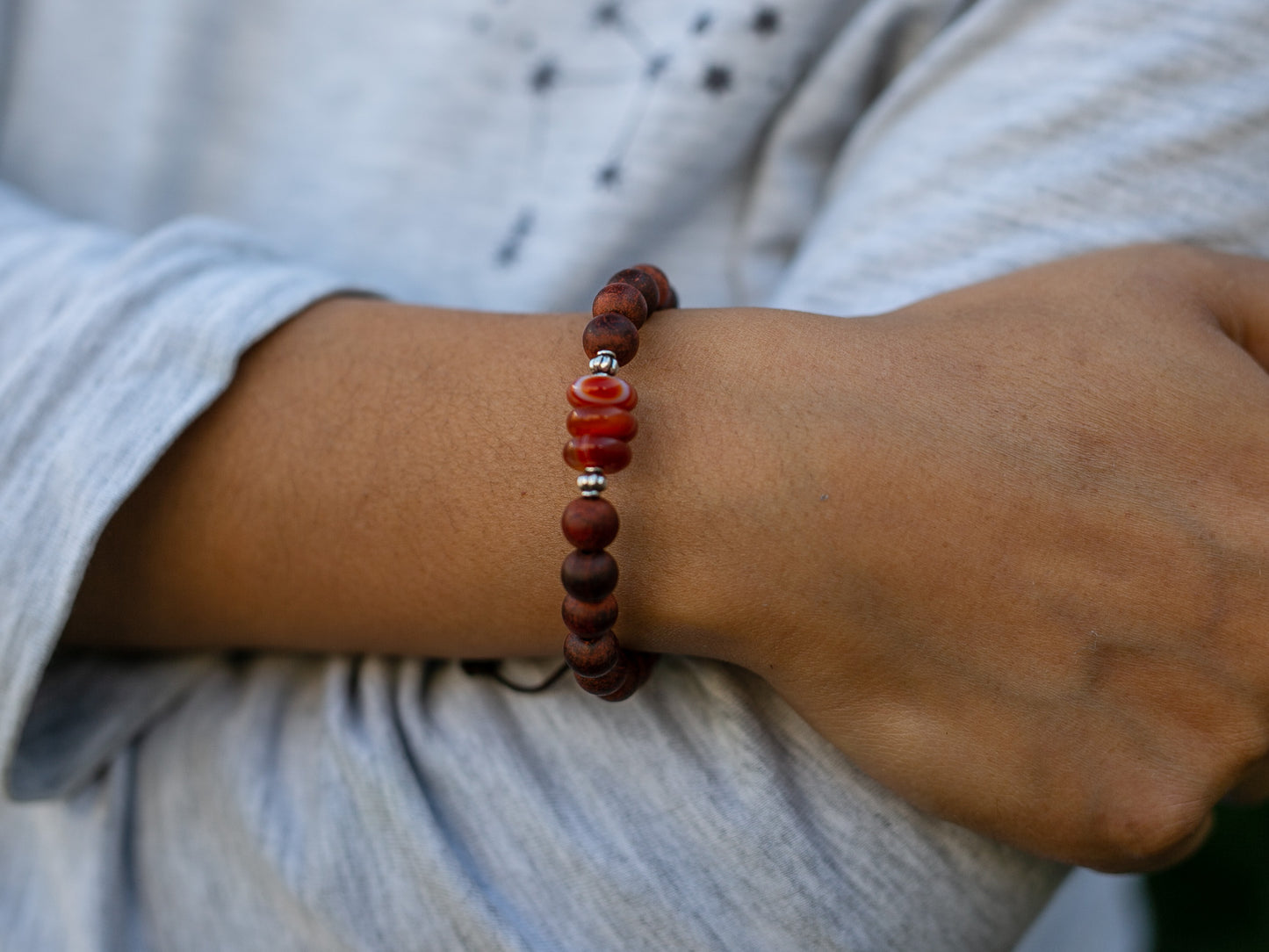 Rosewood and Carnelian Mala Bracelet