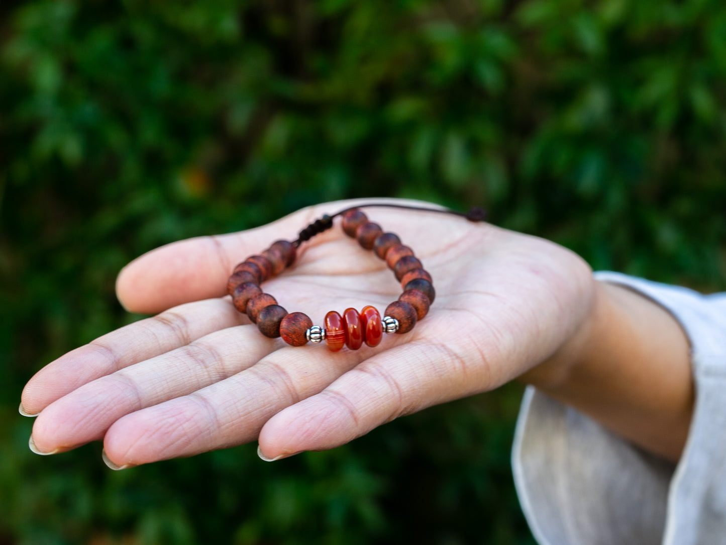 Rosewood and Carnelian Mala Bracelet