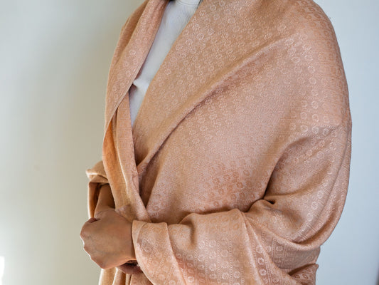Cashmere and Silk Patterned Shawl (2 Shades Turquoise and Peach)