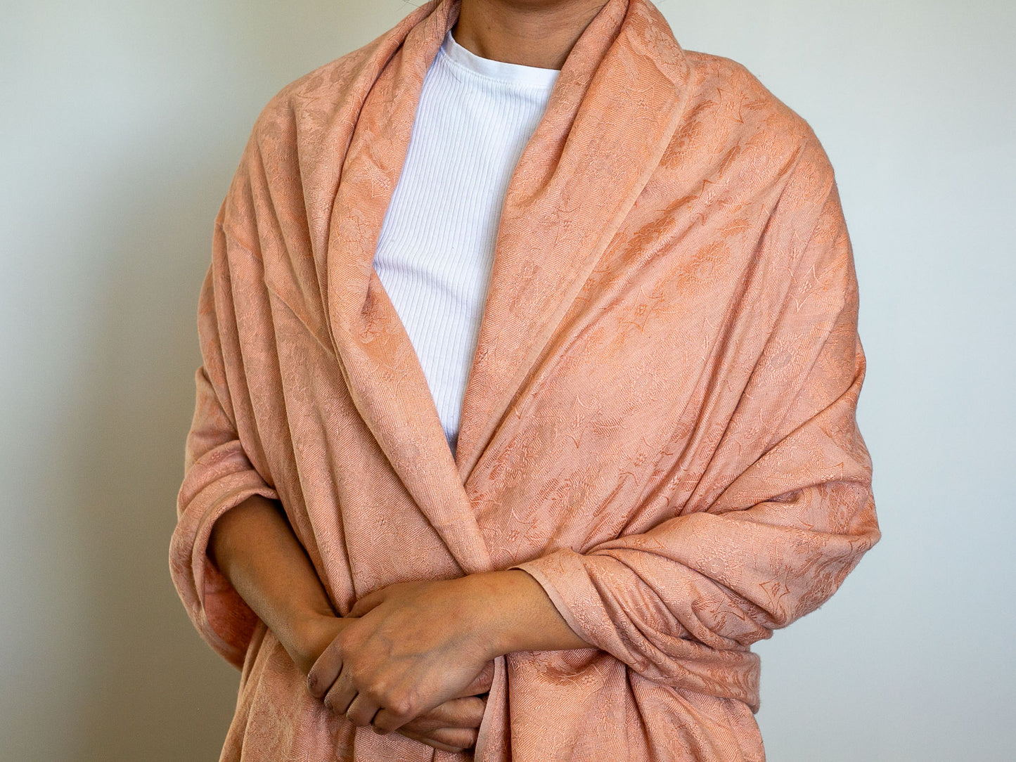 Cashmere and Silk Patterned Shawl (Rose Gold)