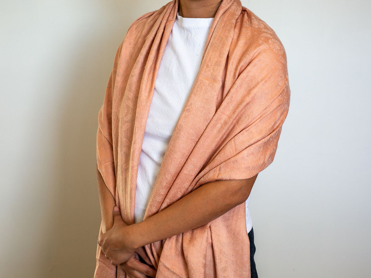 Cashmere and Silk Patterned Shawl (Rose Gold)