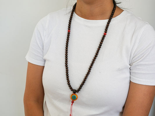 Custom Rosewood Mala with Compassion Eyes Pendant