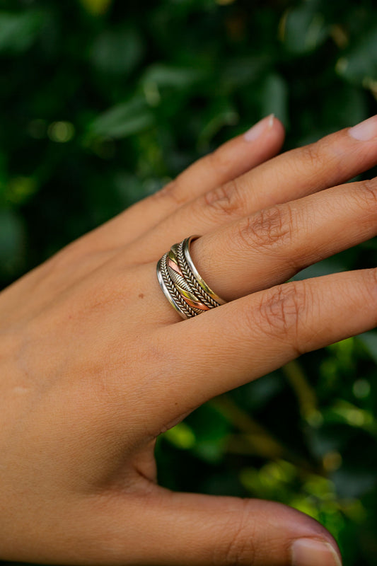 Three Metal Braided Cuff Ring