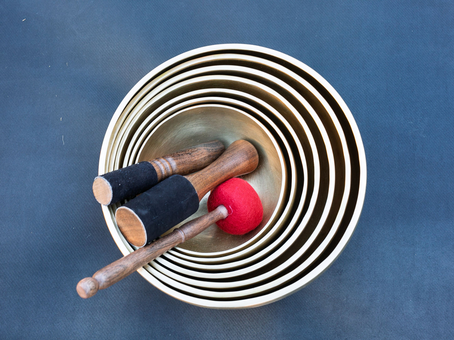 Set of 7 Nesting Hand Hammered Tibetan Singing Bowls