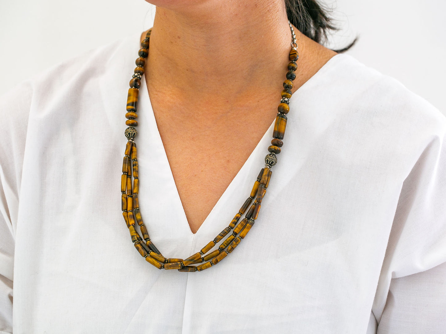 Rustic Tiger Eye Necklace in Tibetan Design