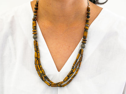 Rustic Tiger Eye Necklace in Tibetan Design