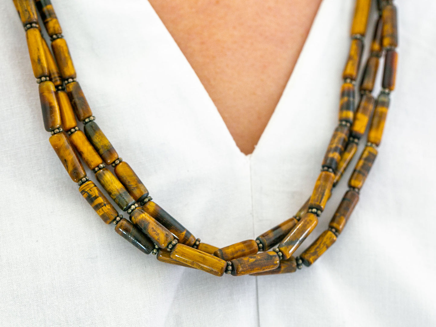 Rustic Tiger Eye Necklace in Tibetan Design