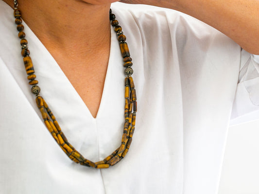 Rustic Tiger Eye Necklace in Tibetan Design
