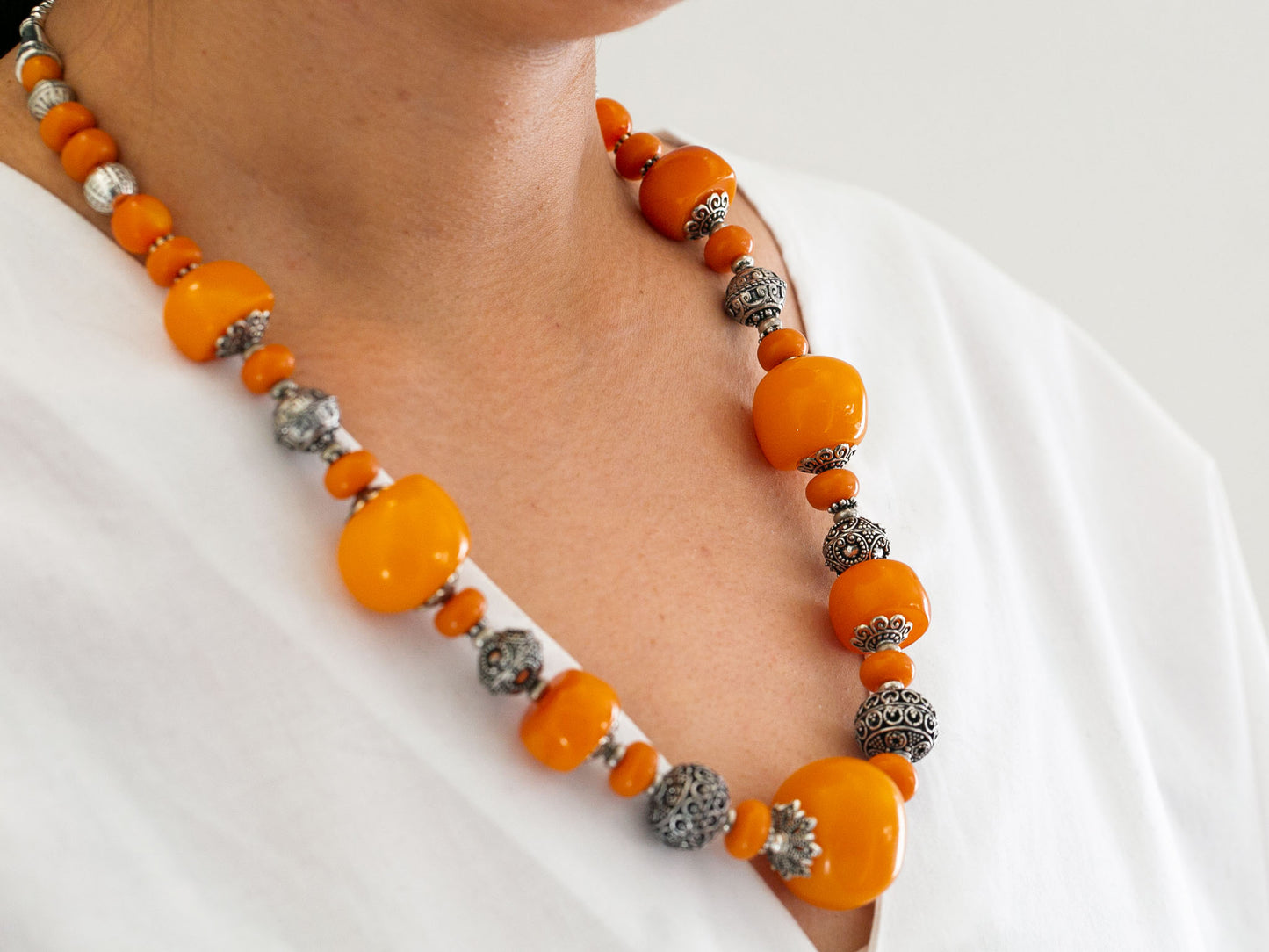 Amber Necklace in Tibetan Design