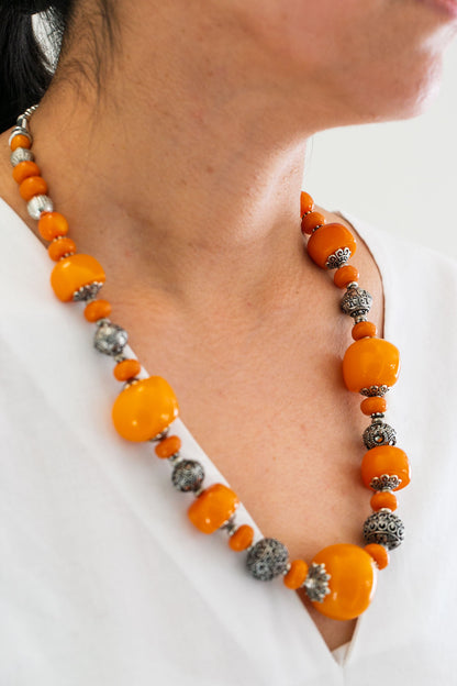 Amber Necklace in Tibetan Design