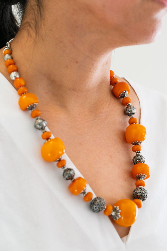 Amber Necklace in Tibetan Design