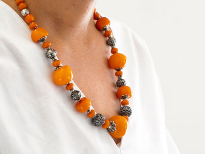 Amber Necklace in Tibetan Design