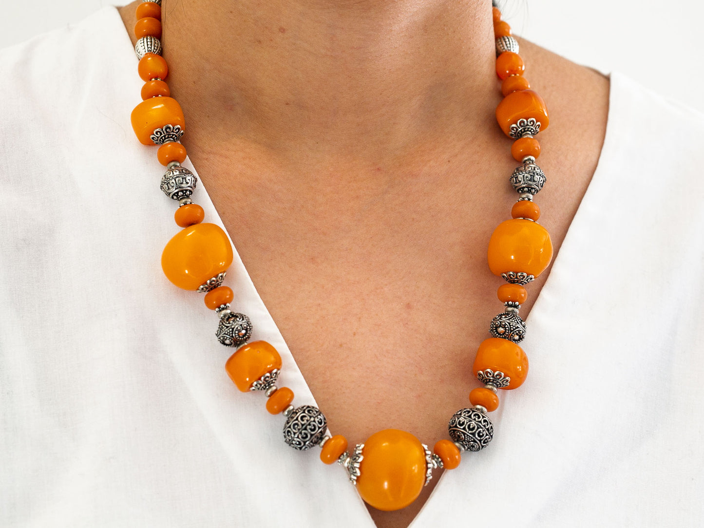 Amber Necklace in Tibetan Design