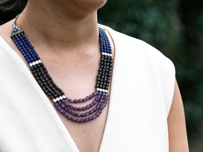 4 Line Bead Necklace in Tibetan design