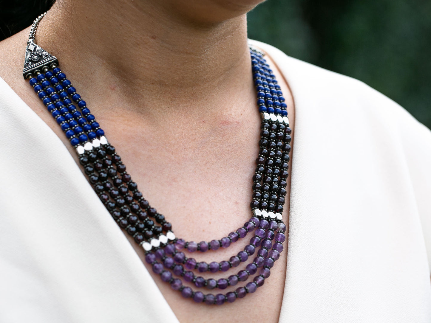 4 Line Bead Necklace in Tibetan design