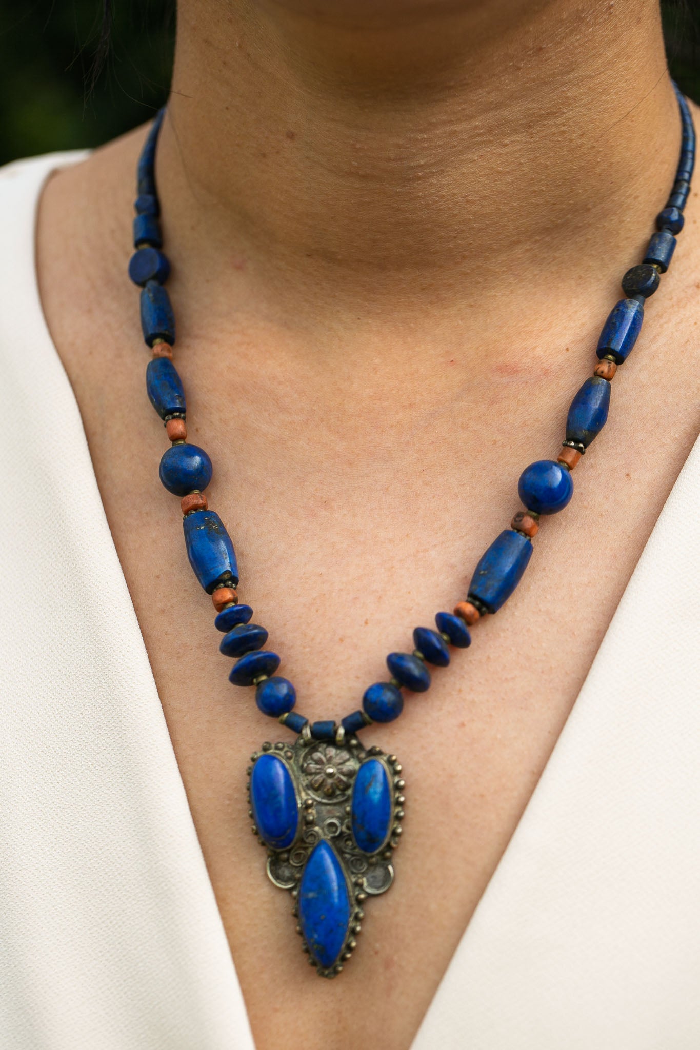 Lapis Lazuli Necklace in Tibetan Design (#2)