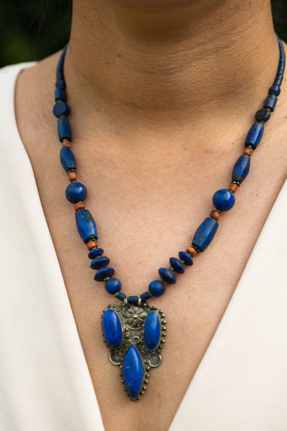 Lapis Lazuli Necklace in Tibetan Design (#2)