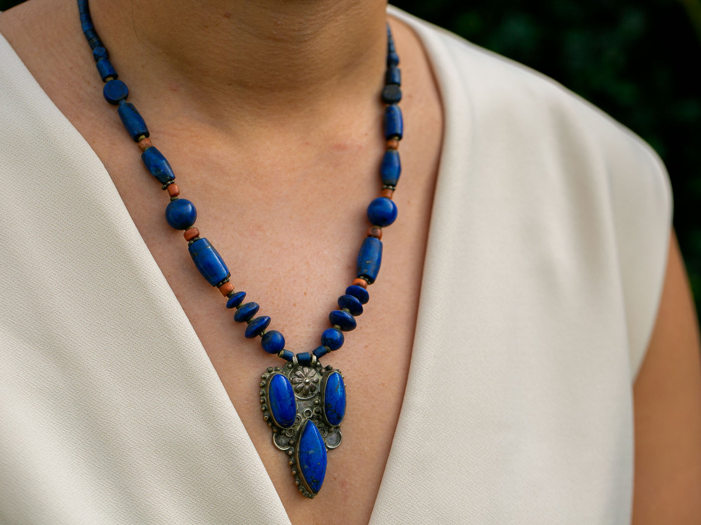 Lapis Lazuli Necklace in Tibetan Design (#2)