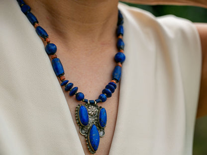 Lapis Lazuli Necklace in Tibetan Design (#2)