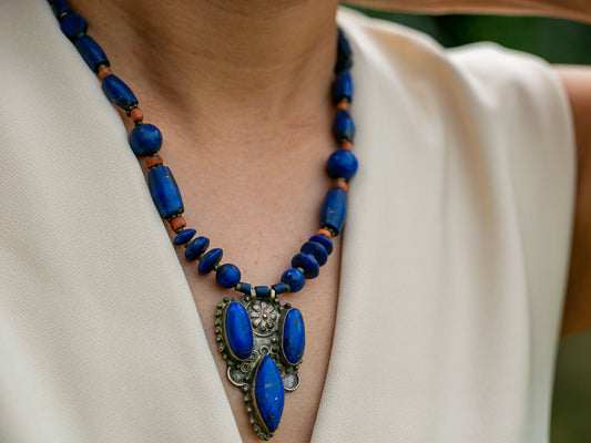 Lapis Lazuli Necklace in Tibetan Design (#2)