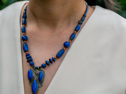 Lapis Lazuli Necklace in Tibetan Design (#2)