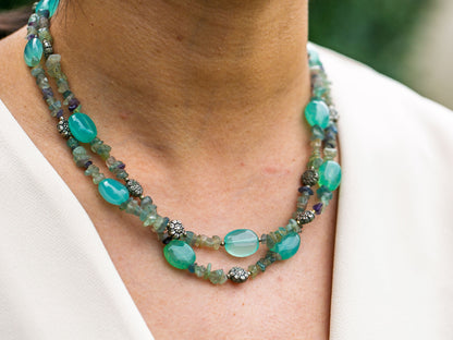 Green Onyx and Fluorite Necklace in Tibetan design