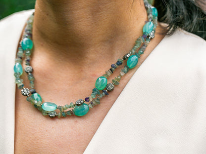 Green Onyx and Fluorite Necklace in Tibetan design