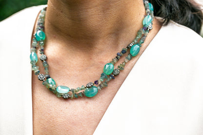 Green Onyx and Fluorite Necklace in Tibetan design