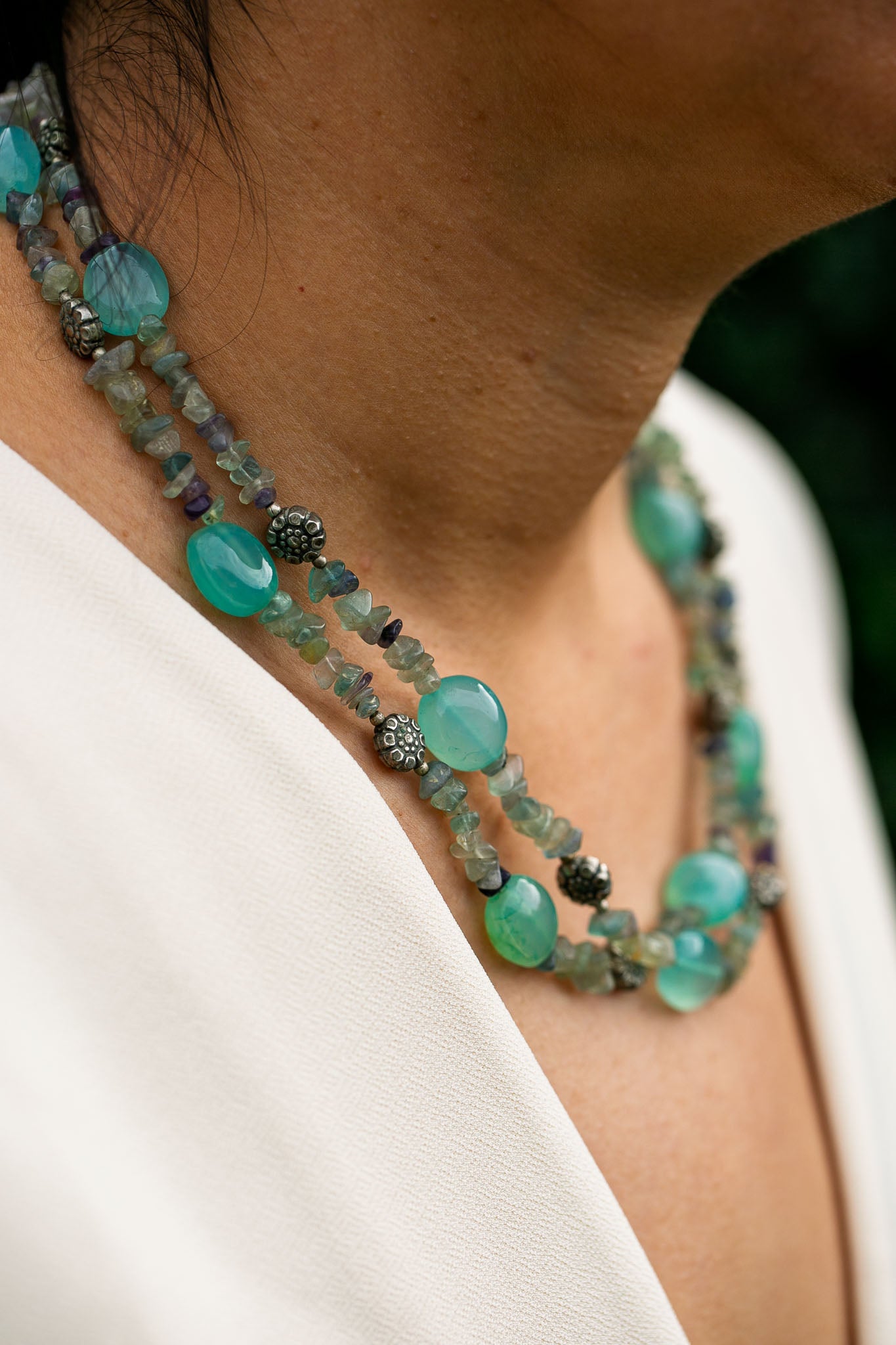 Green Onyx and Fluorite Necklace in Tibetan design