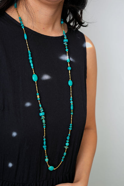 Extra Long Turquoise and Gold Wrap Necklace