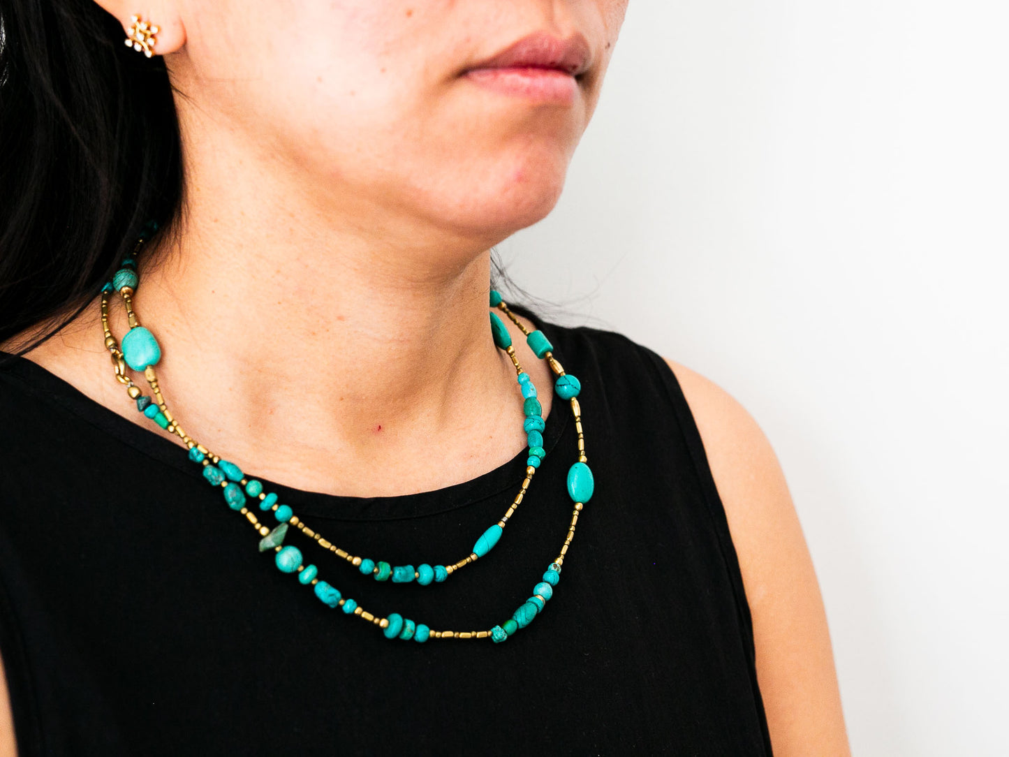 Extra Long Turquoise and Gold Wrap Necklace