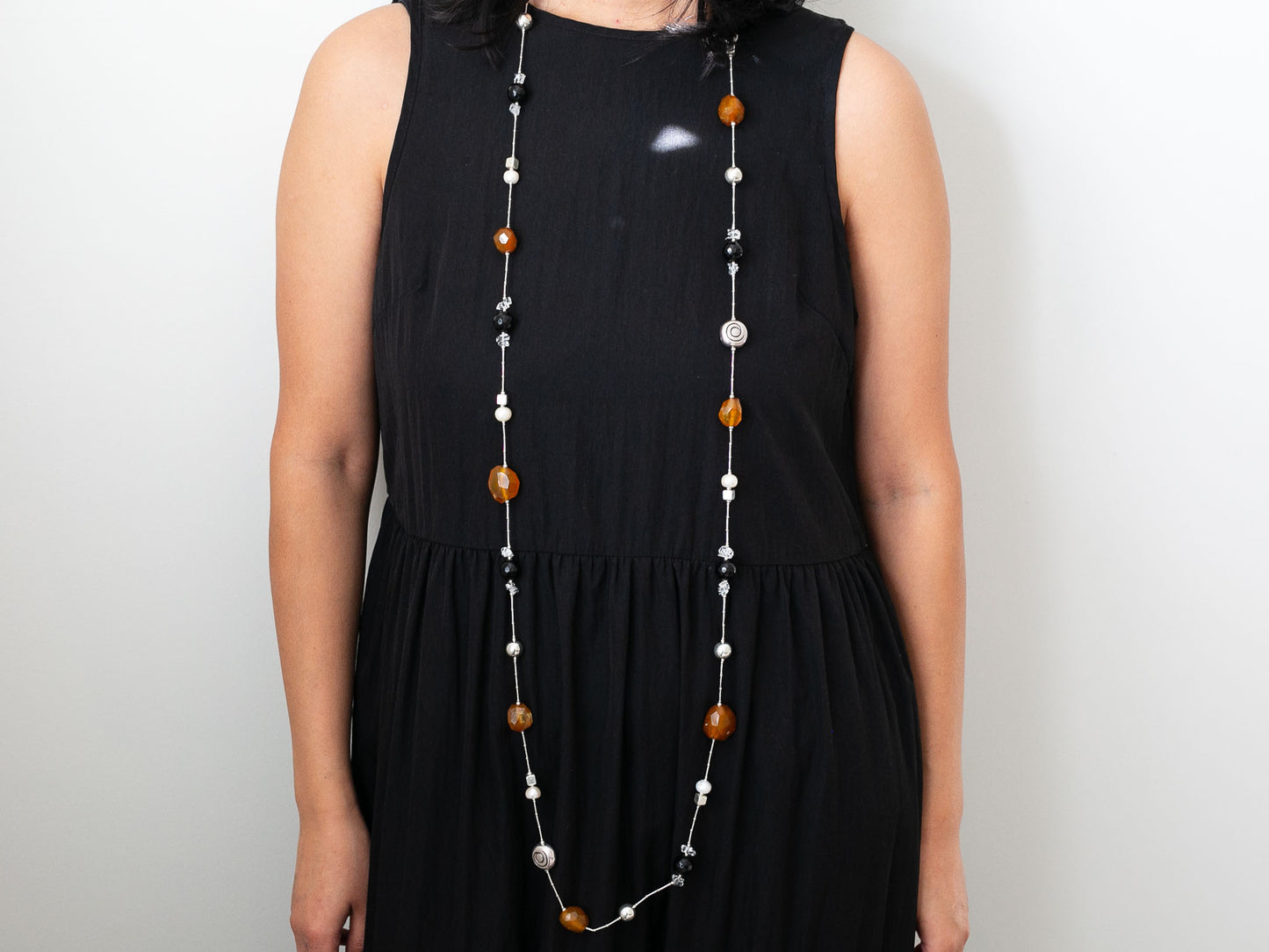 Extra Long Gemstone and Silver Wrap Necklace #1
