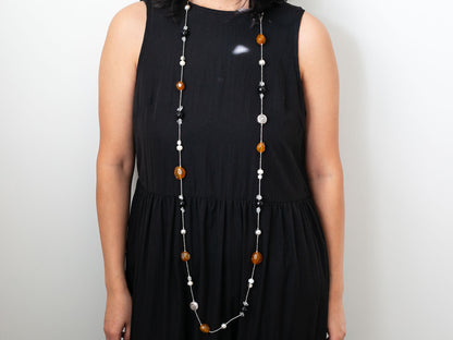 Extra Long Gemstone and Silver Wrap Necklace #1