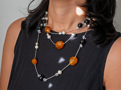 Extra Long Gemstone and Silver Wrap Necklace #1