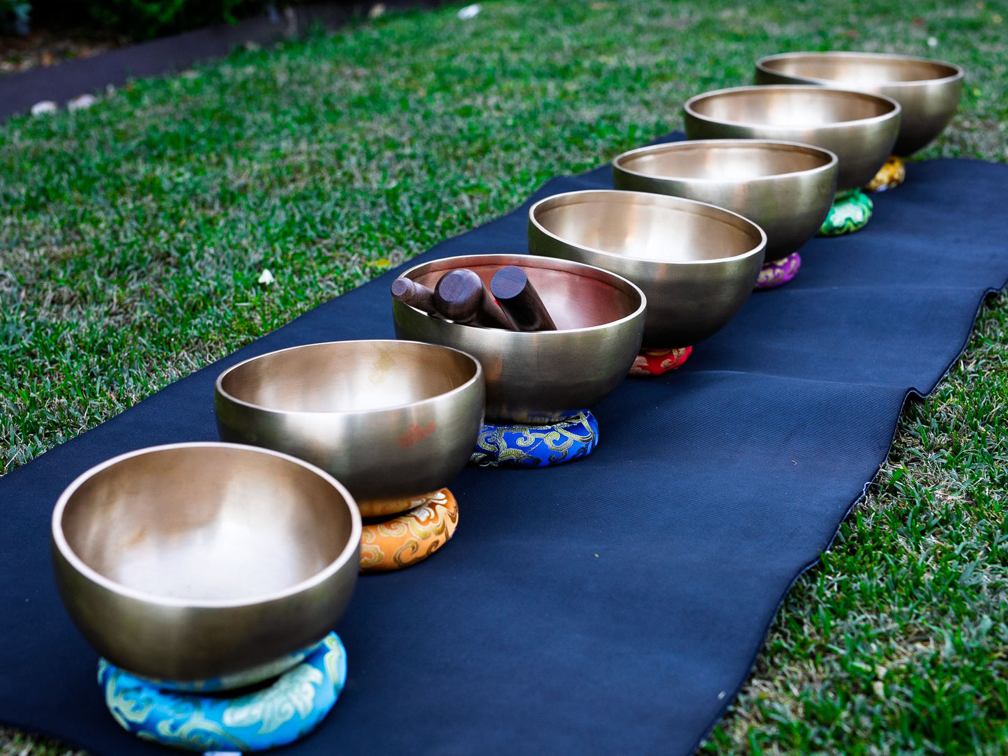 Set of 7 Nesting Hand Hammered Tibetan Singing Bowls (2)