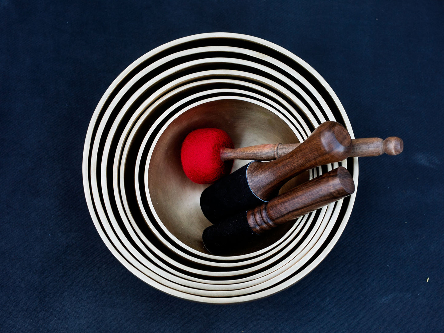 Set of 7 Nesting Hand Hammered Tibetan Singing Bowls (2)
