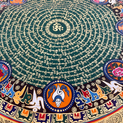 Tibetan Om and 8 Auspicious Symbols Compassion Mandala