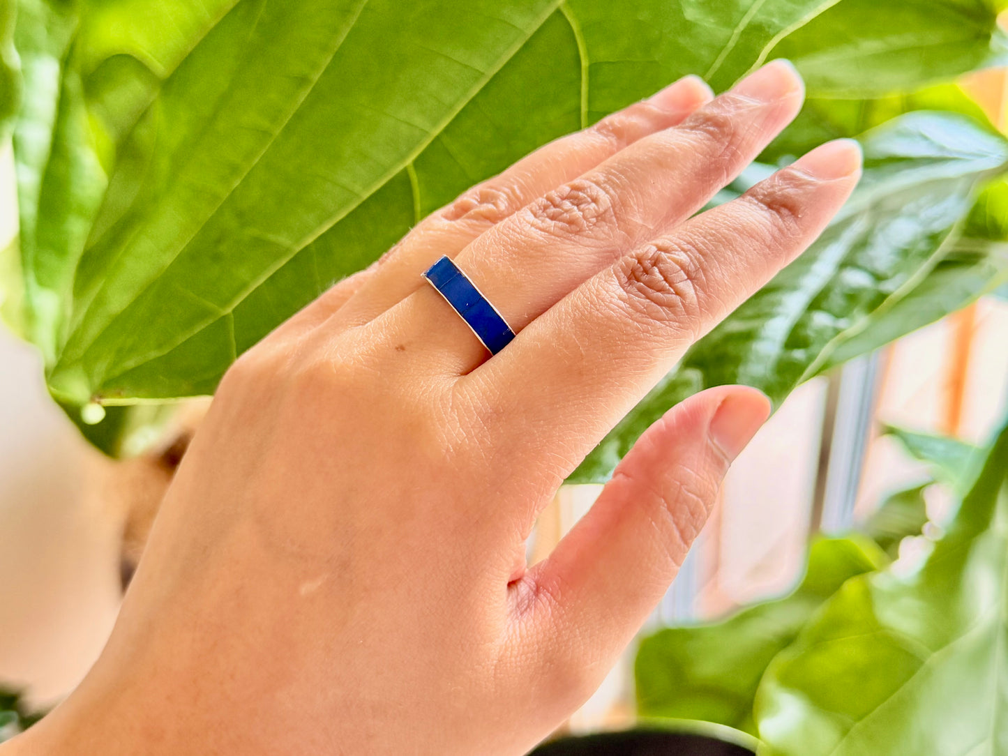 Stone Inlay Silver Band