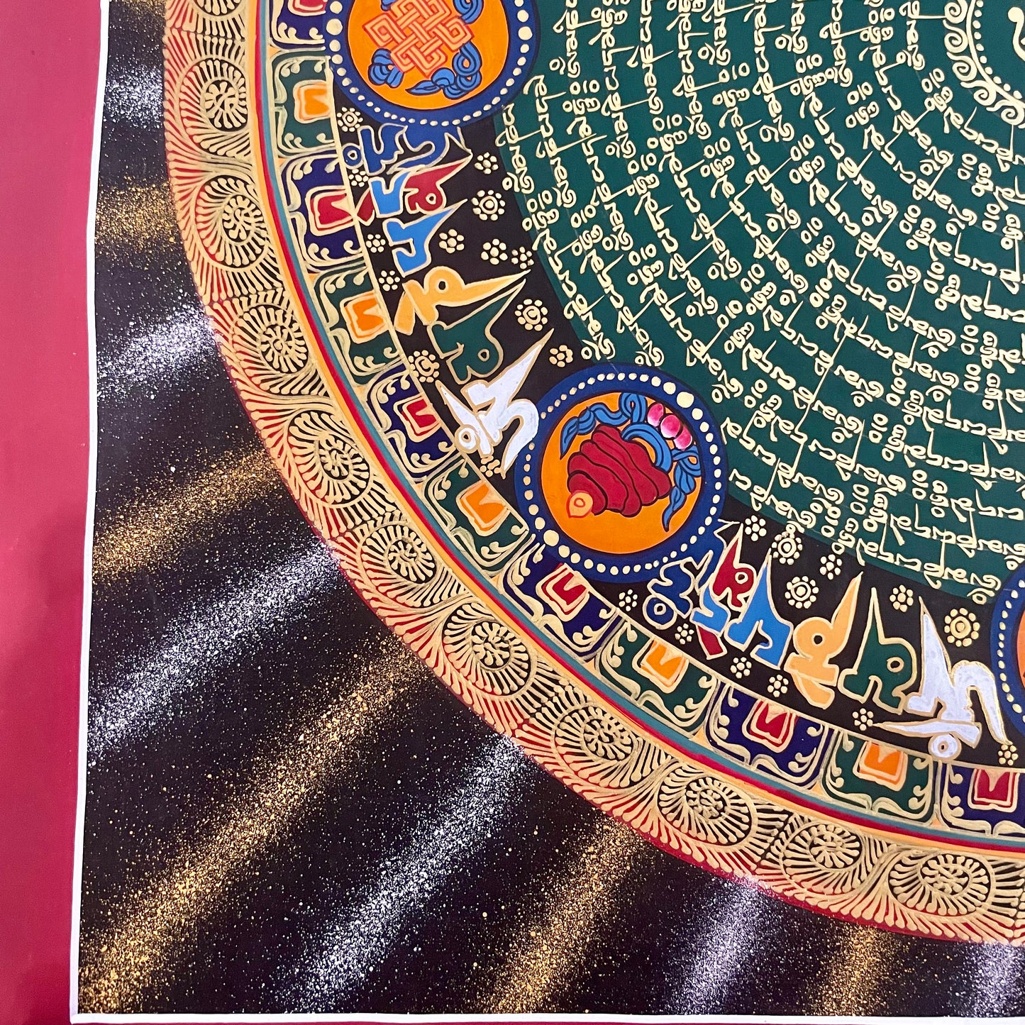 Tibetan Om and 8 Auspicious Symbols Compassion Mandala