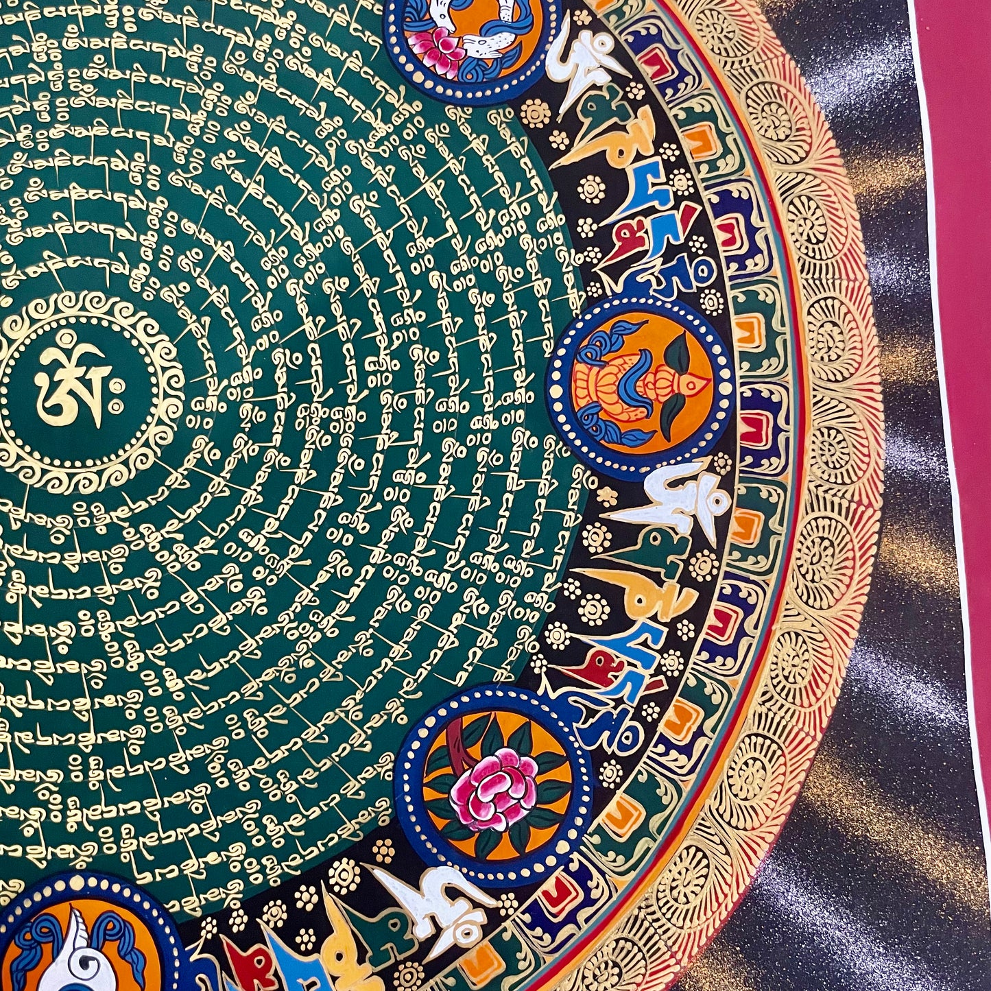 Tibetan Om and 8 Auspicious Symbols Compassion Mandala