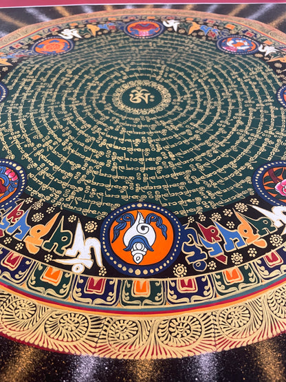 Tibetan Om and 8 Auspicious Symbols Compassion Mandala